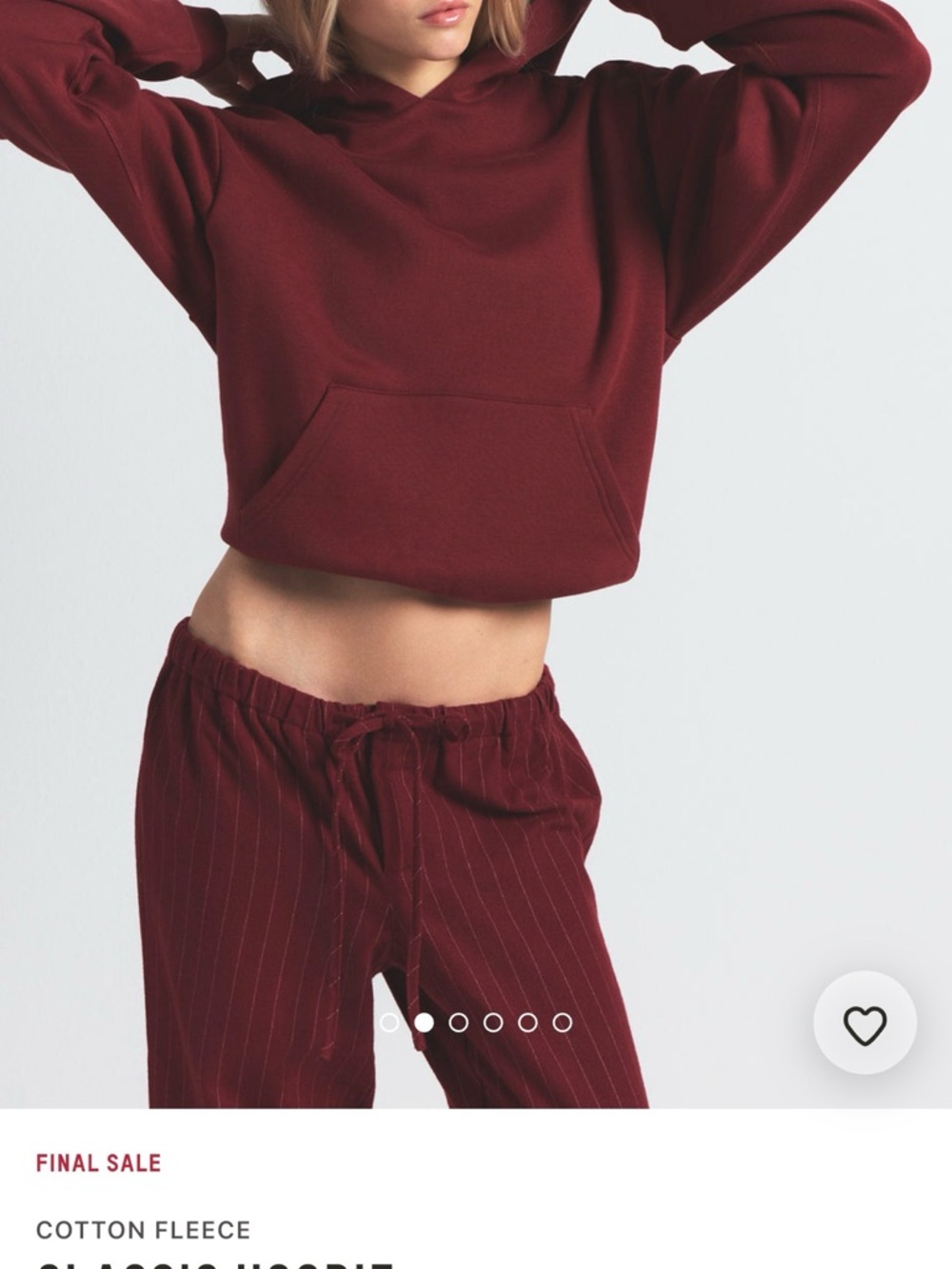 SKIMS Burgundy Cotton Fleece Drawstring hoodie